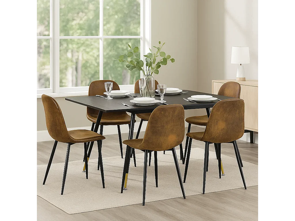 URBAN MEUBLE Ensemble table extensible noir effet bois 120-160 et 4 chaises style scandinave retro