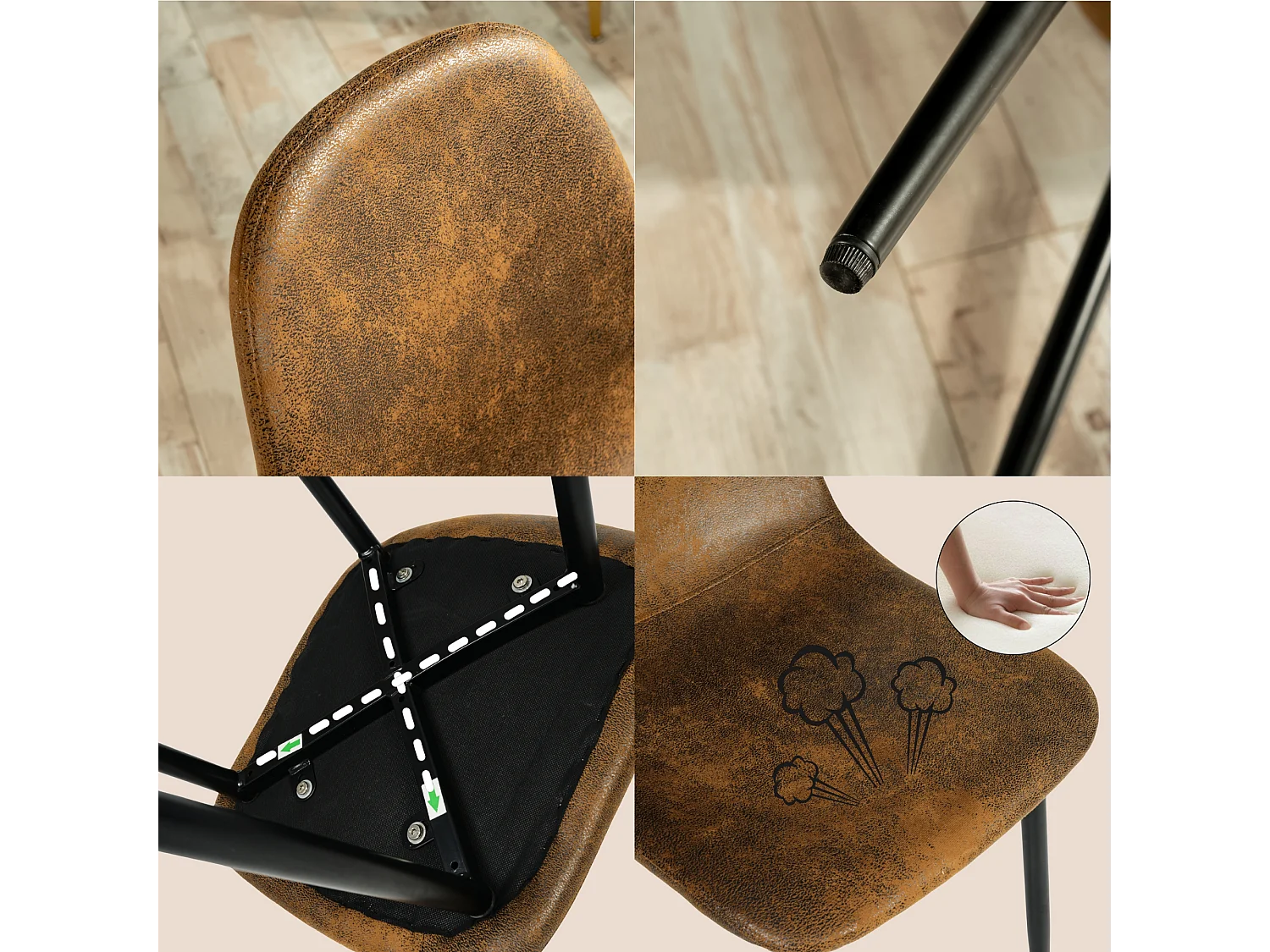 URBAN MEUBLE Ensemble table extensible noir effet bois 120-160 et 4 chaises style scandinave retro