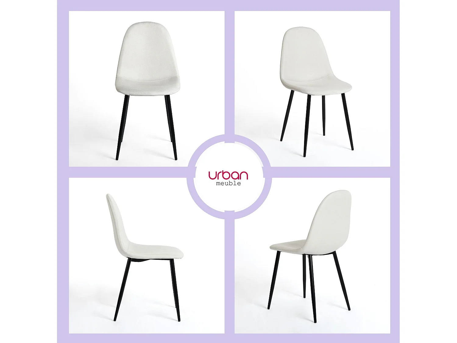 URBAN MEUBLE Ensemble table blanche effet marbre et 4 chaises scandinaves blanches cassées