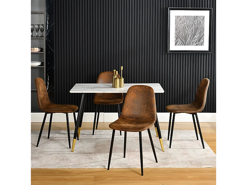 URBAN MEUBLE Ensemble table blanche effet marbre et 4 chaises scandinaves rétros