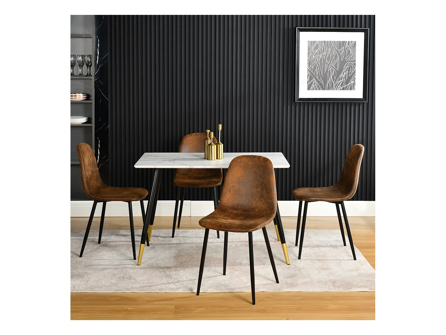 URBAN MEUBLE Ensemble table blanche effet marbre et 4 chaises scandinaves rétros