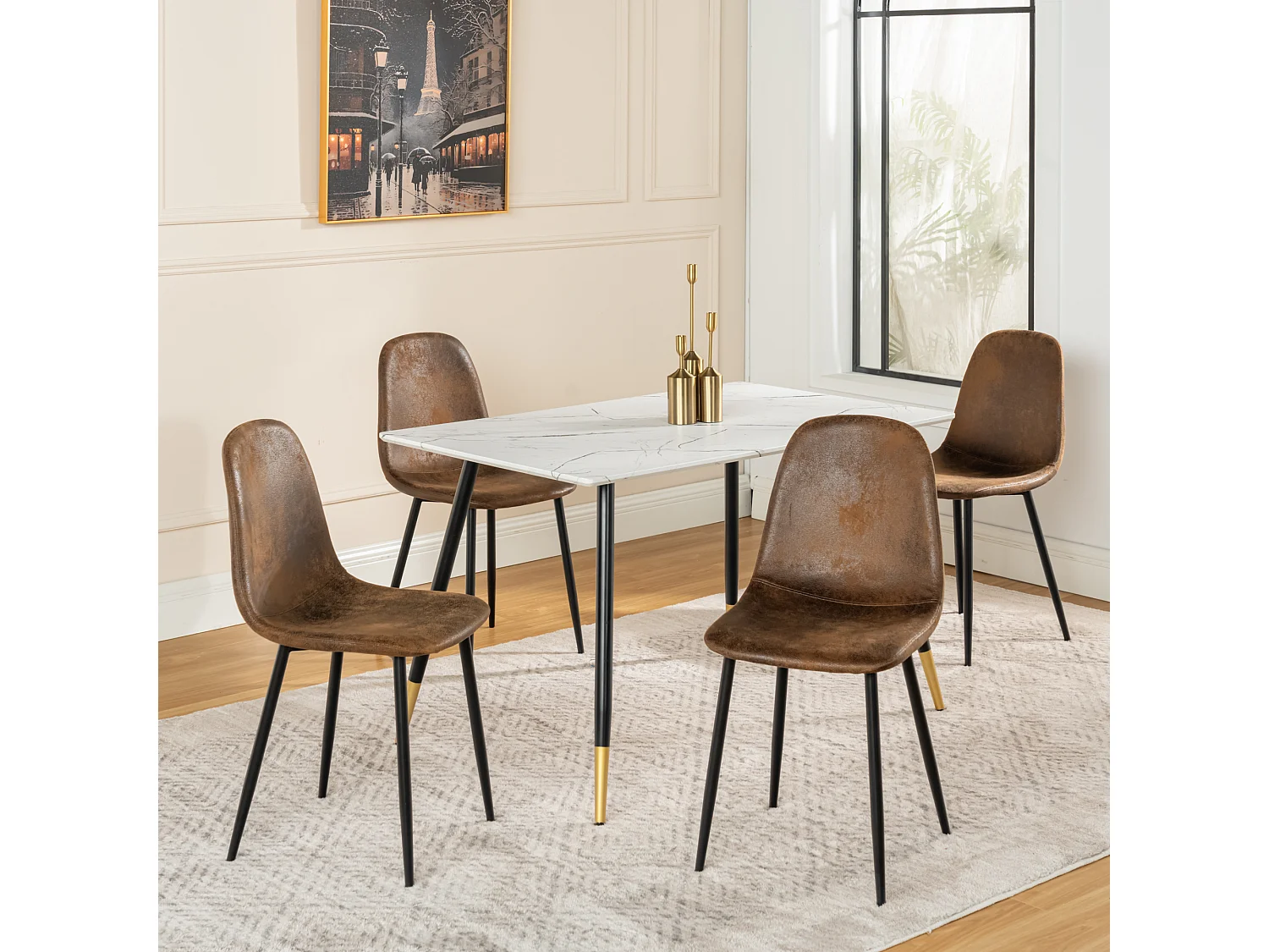 URBAN MEUBLE Ensemble table blanche effet marbre et 4 chaises scandinaves rétros