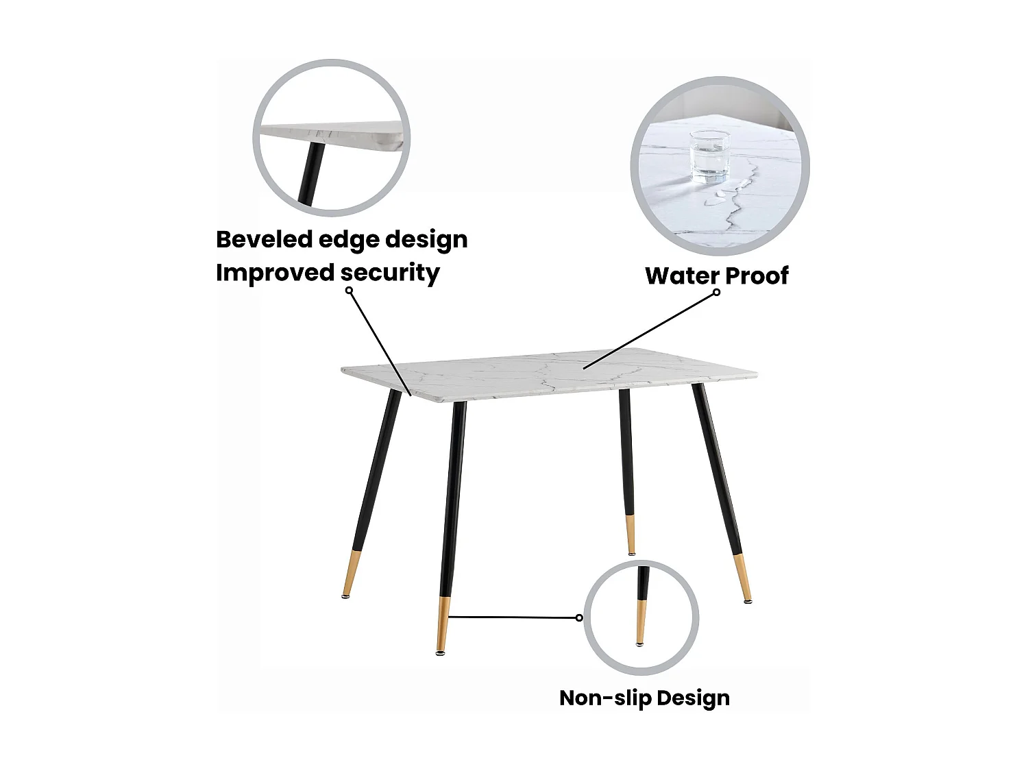 URBAN MEUBLE Ensemble table blanche effet marbre et 4 chaises scandinaves rétros