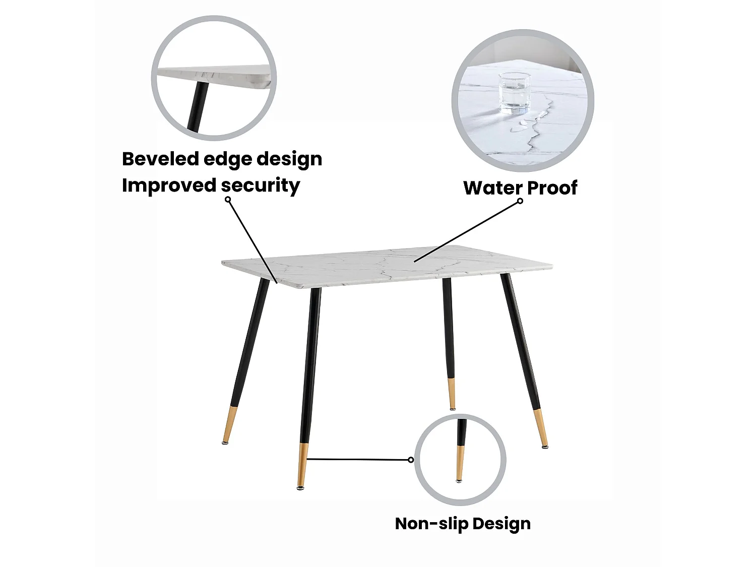 URBAN MEUBLE Ensemble table blanche effet marbre et 4 chaises scandinaves rétros