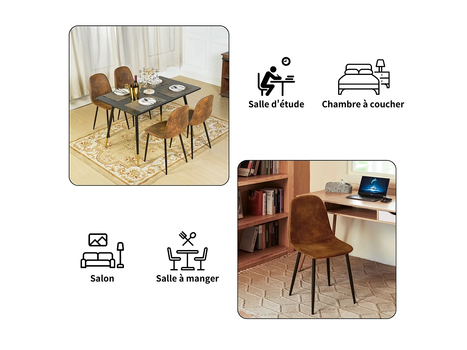URBAN MEUBLE Ensemble table blanche effet marbre et 4 chaises scandinaves rétros