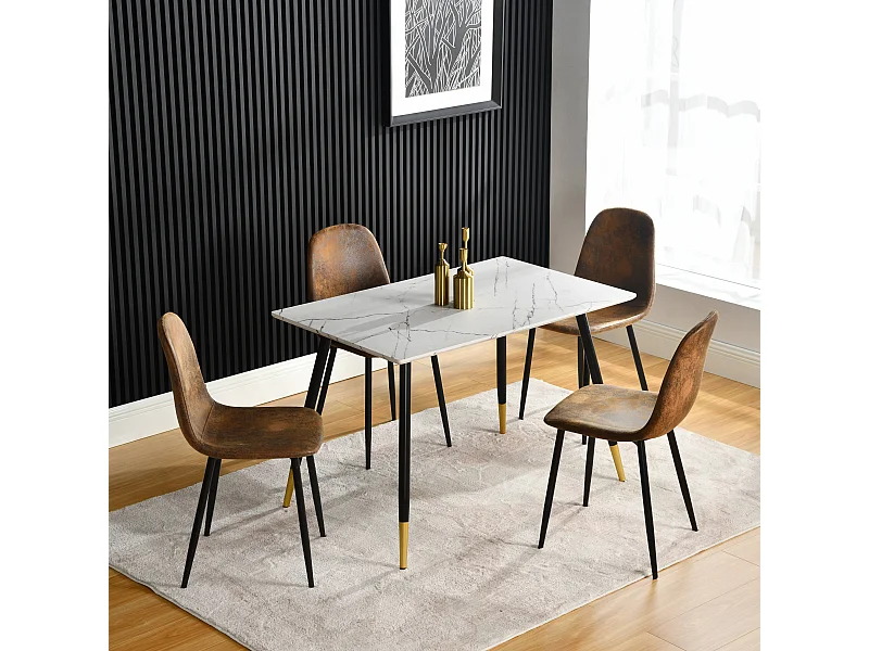 URBAN MEUBLE Ensemble table blanche effet marbre et 4 chaises scandinaves rétros