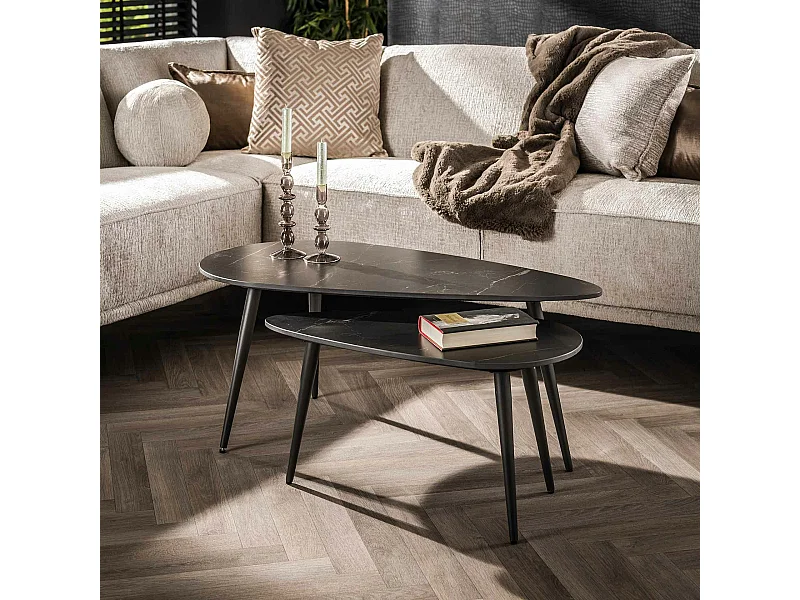 Table gigogne en céramique noire forme triangulaire (lot de 2) GALWAY