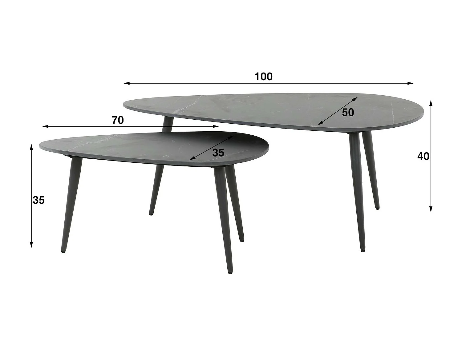 Table gigogne en céramique noire forme triangulaire (lot de 2) GALWAY