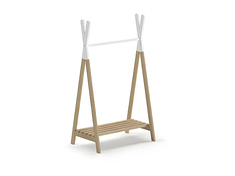 Aulia - Portant à vêtements enfant en bois - Blanc et bois clair