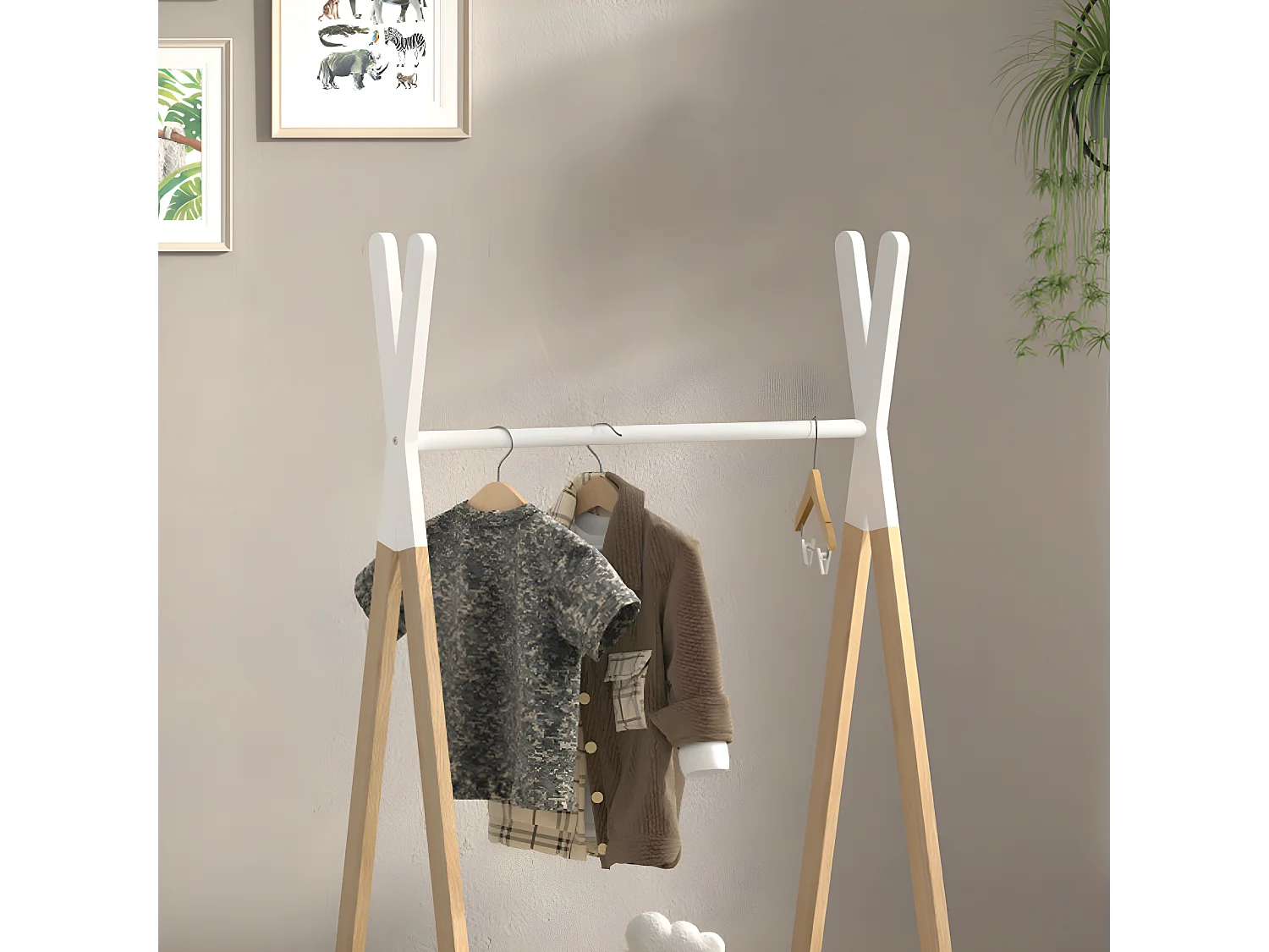 Aulia - Portant à vêtements enfant en bois - Blanc et bois clair