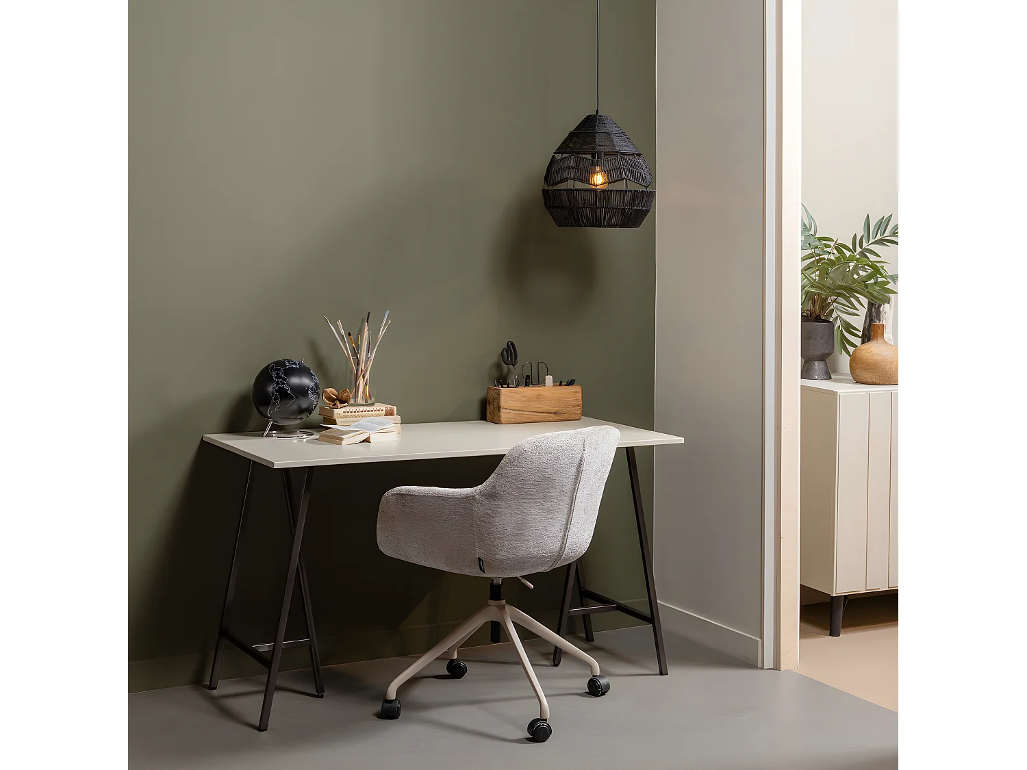 Tino - Bureau en bois et métal L130cm - Grège