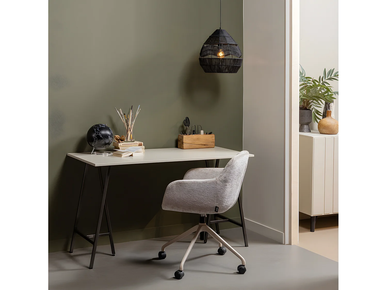 Tino - Bureau en bois et métal L130cm - Grège