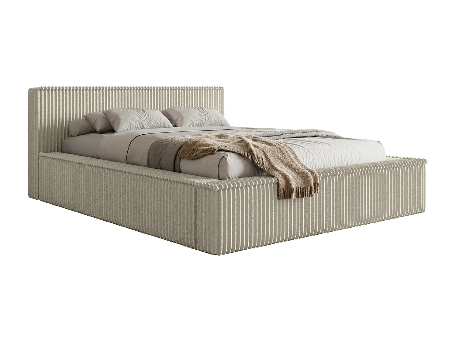 Lit coffre avec tête de lit - 180x200 cm - en velours côtelé beige clair - AFFOLIO