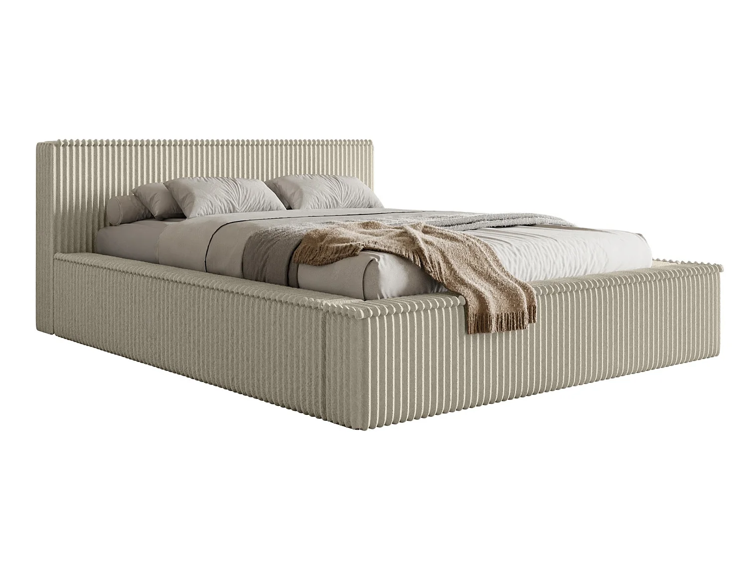 Opbergbed met hoofdeinde - 180x200 cm - in lichtbeige corduroy - AFFOLIO