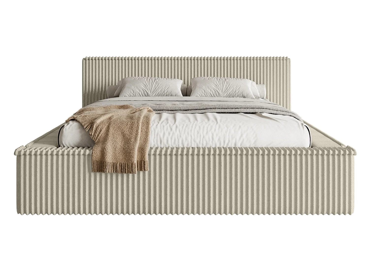 Opbergbed met hoofdeinde - 180x200 cm - in lichtbeige corduroy - AFFOLIO