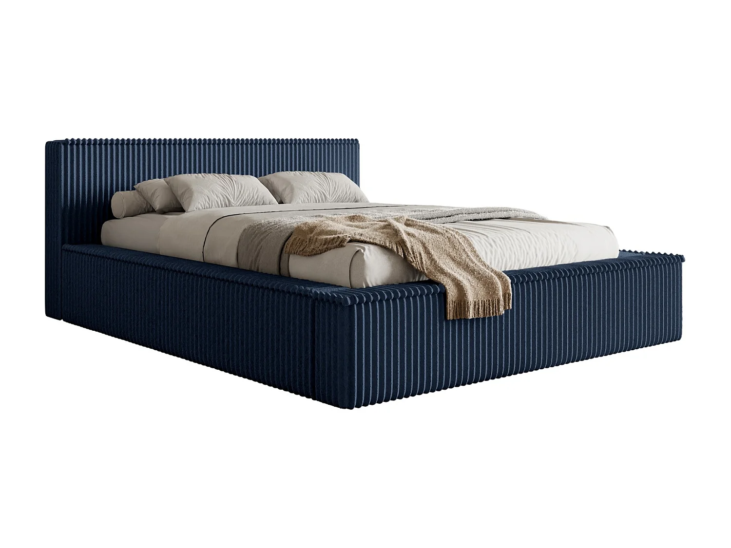 Lit coffre avec tête de lit - 180x200 cm - en velours côtelé marine - AFFOLIO