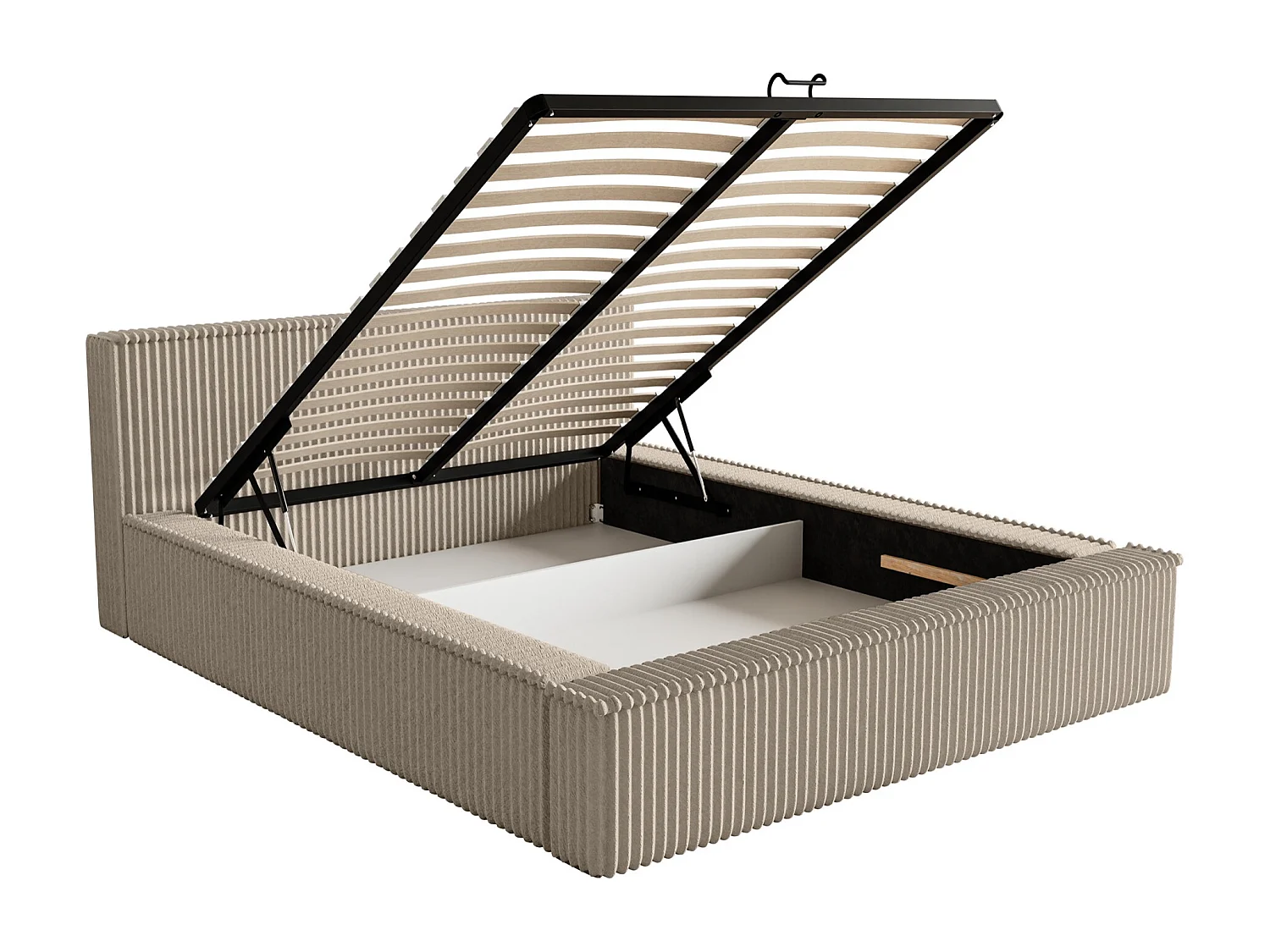 Lit coffre avec tête de lit - 180x200 cm - en velours côtelé beige foncé - AFFOLIO