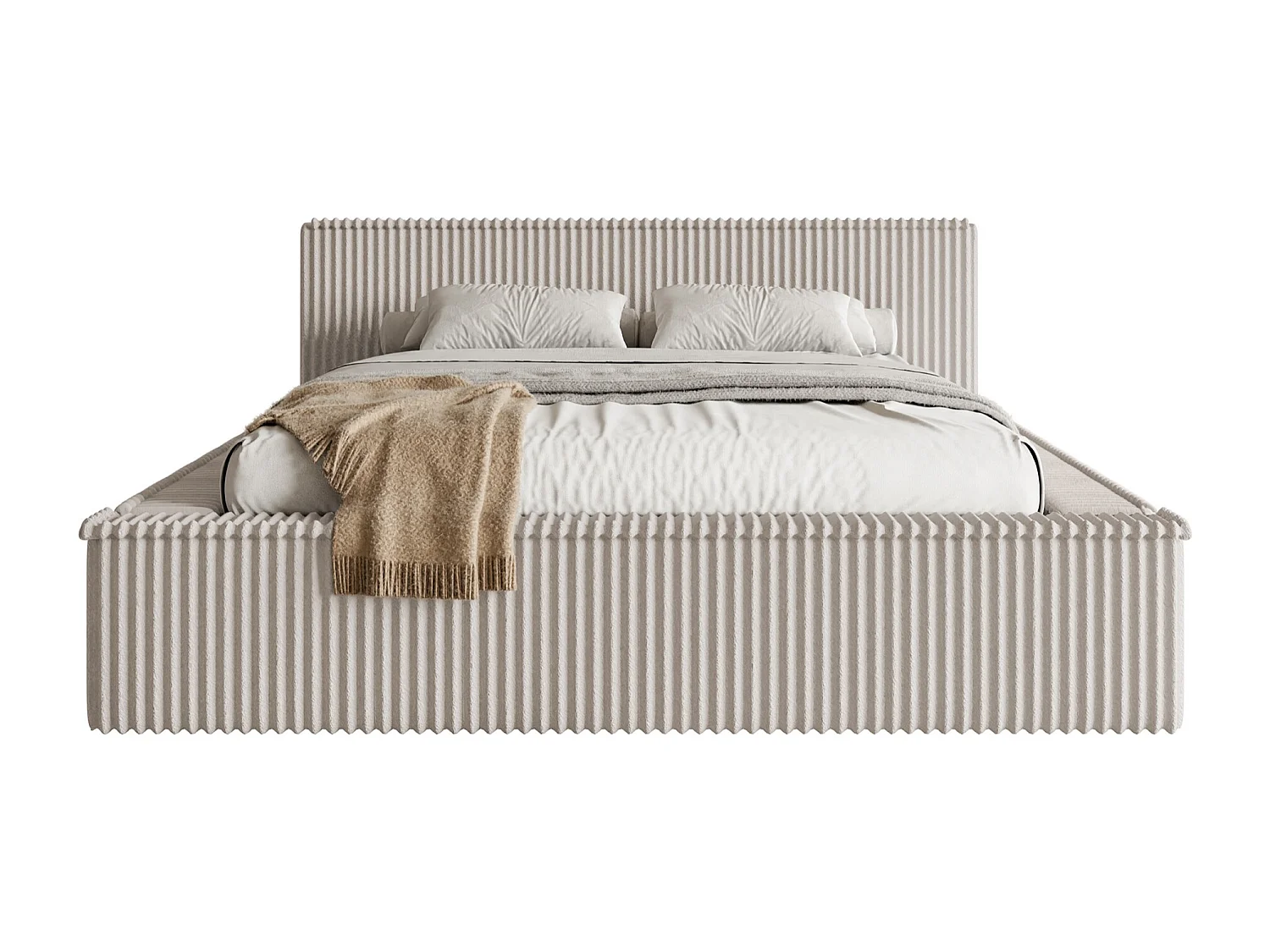 Opbergbed met hoofdeinde - 180x200 cm - in greige corduroy - AFFOLIO