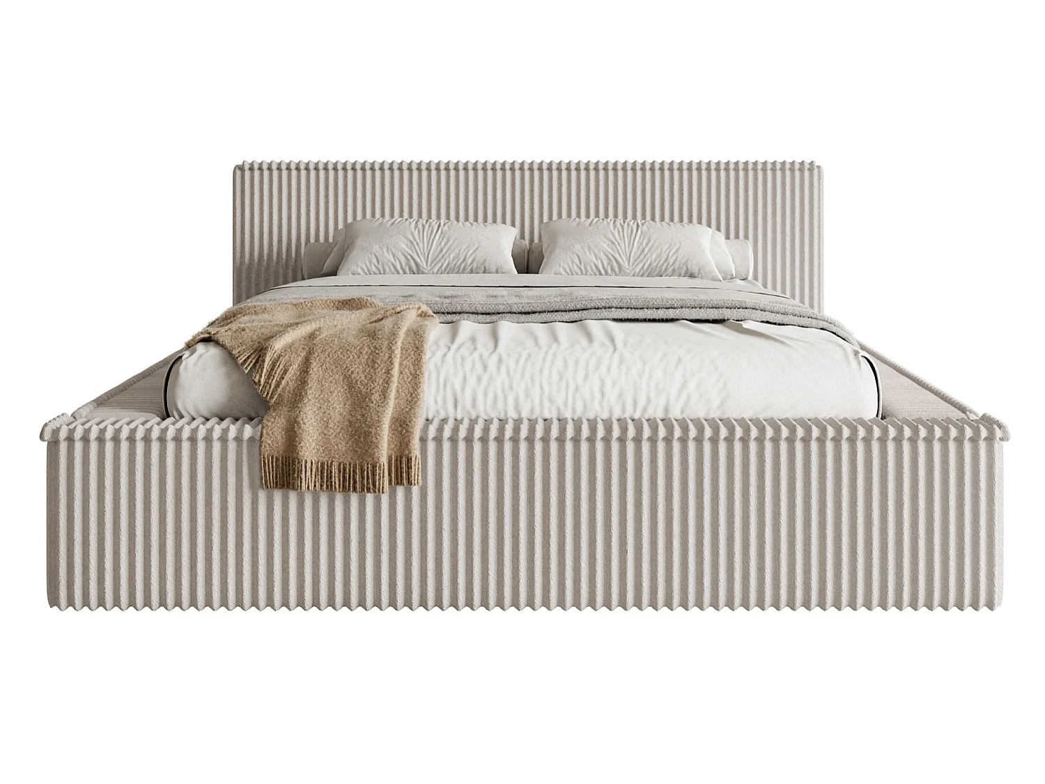 Opbergbed met hoofdeinde - 180x200 cm - in greige corduroy - AFFOLIO