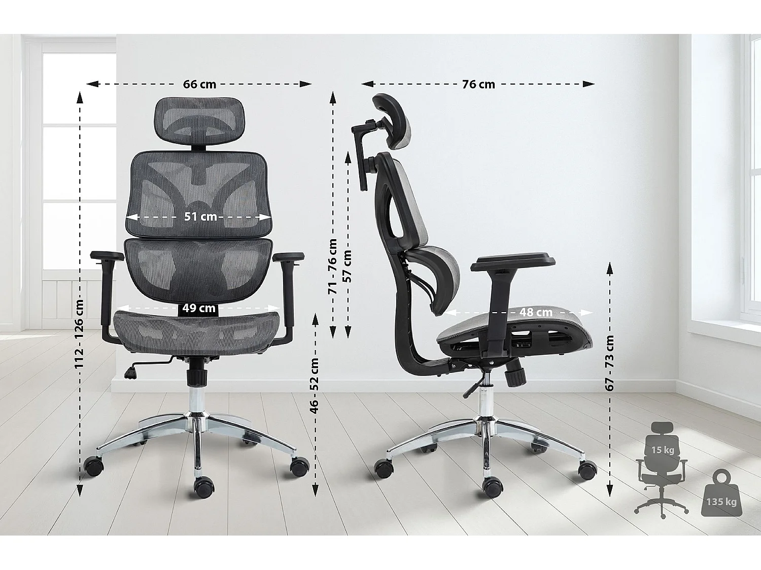 Chaise de bureau - Tissu en maille & Plastique - Gris - Deshler