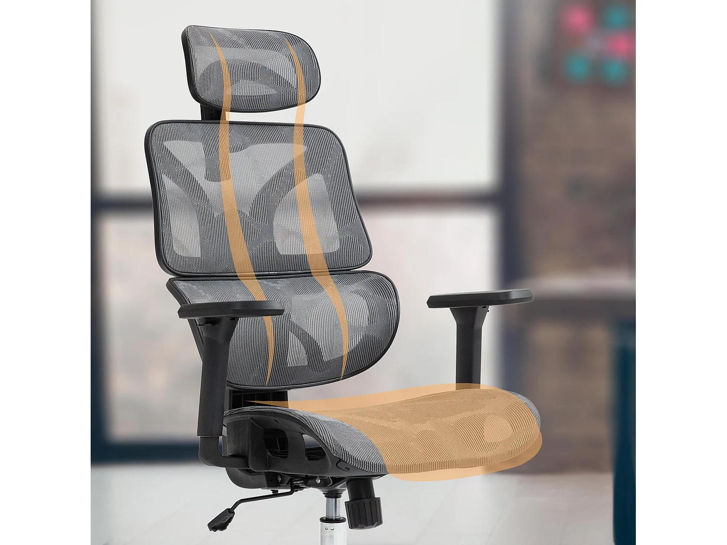 Chaise de bureau - Tissu en maille & Plastique - Gris - Deshler