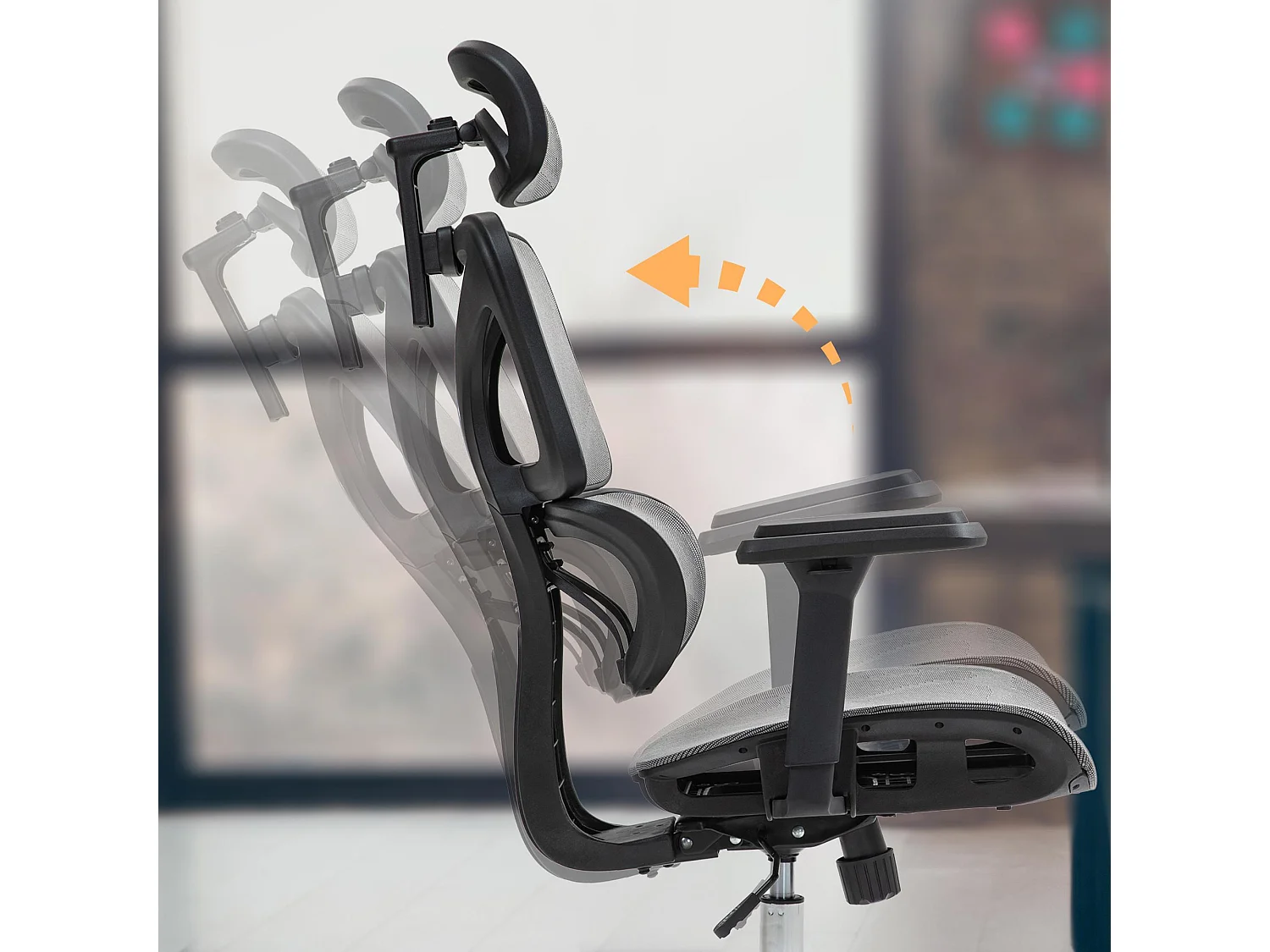 Chaise de bureau - Tissu en maille & Plastique - Gris - Deshler