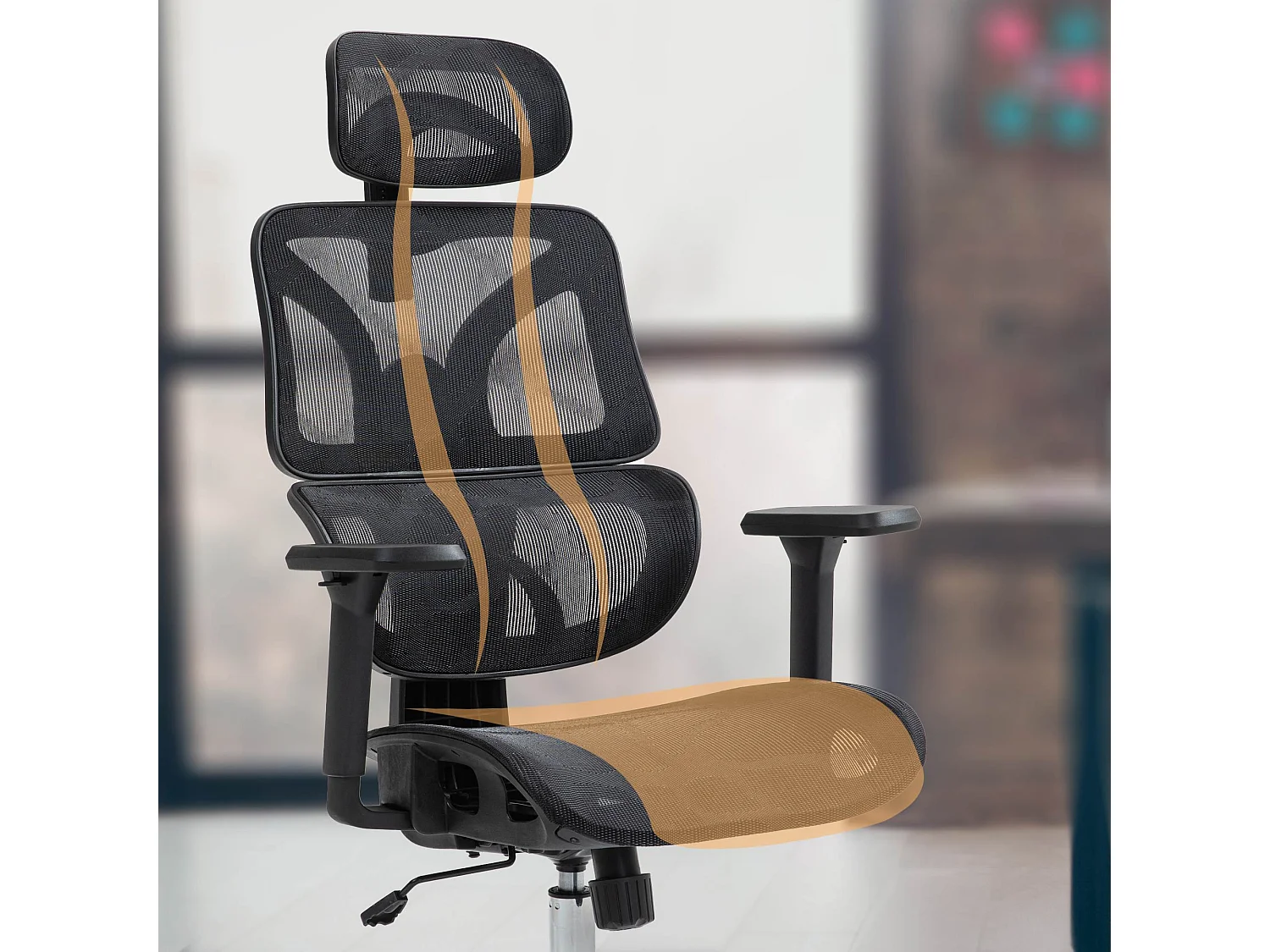 Chaise de bureau - Tissu en maille & Plastique - Noir - Deshler