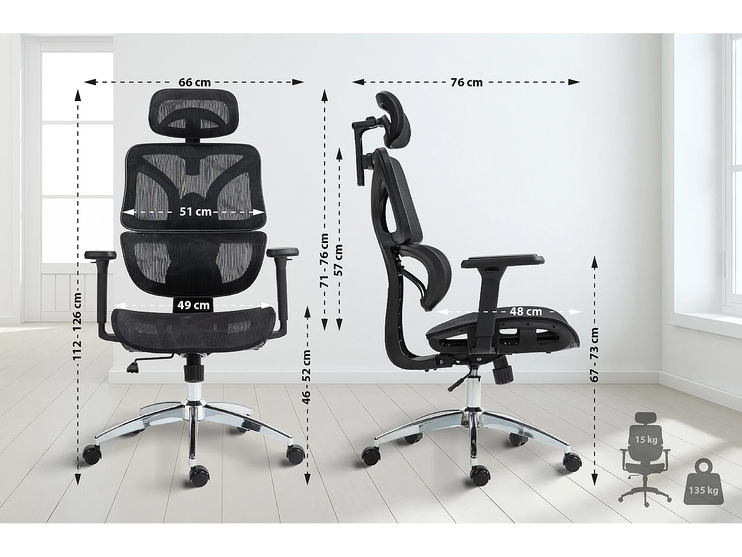 Chaise de bureau - Tissu en maille & Plastique - Noir - Deshler