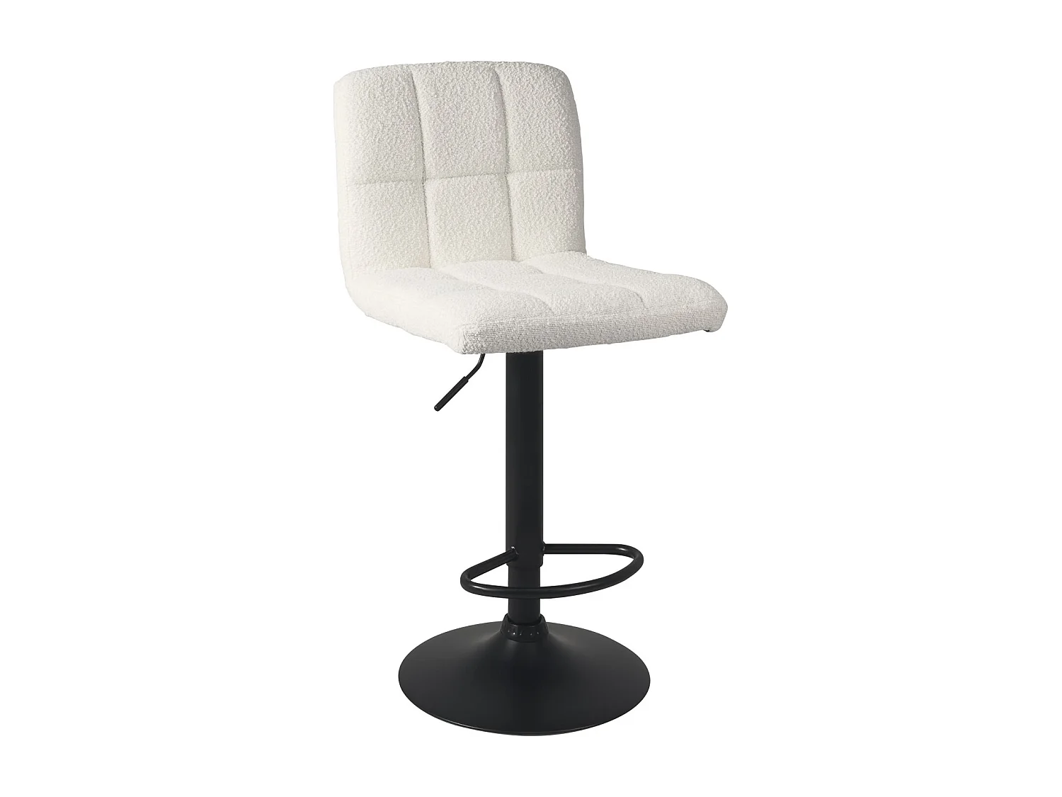 Lot 2 chaises de bar siège tissu bouclette matelassé rembourré hauteur réglable pivotant SIVAN (Blanc noir)