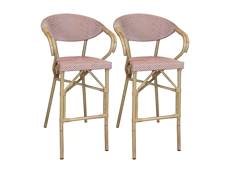 Now's Home - Lot De 2 Fauteuils De Bar Exterieur En Textilene Rouge
