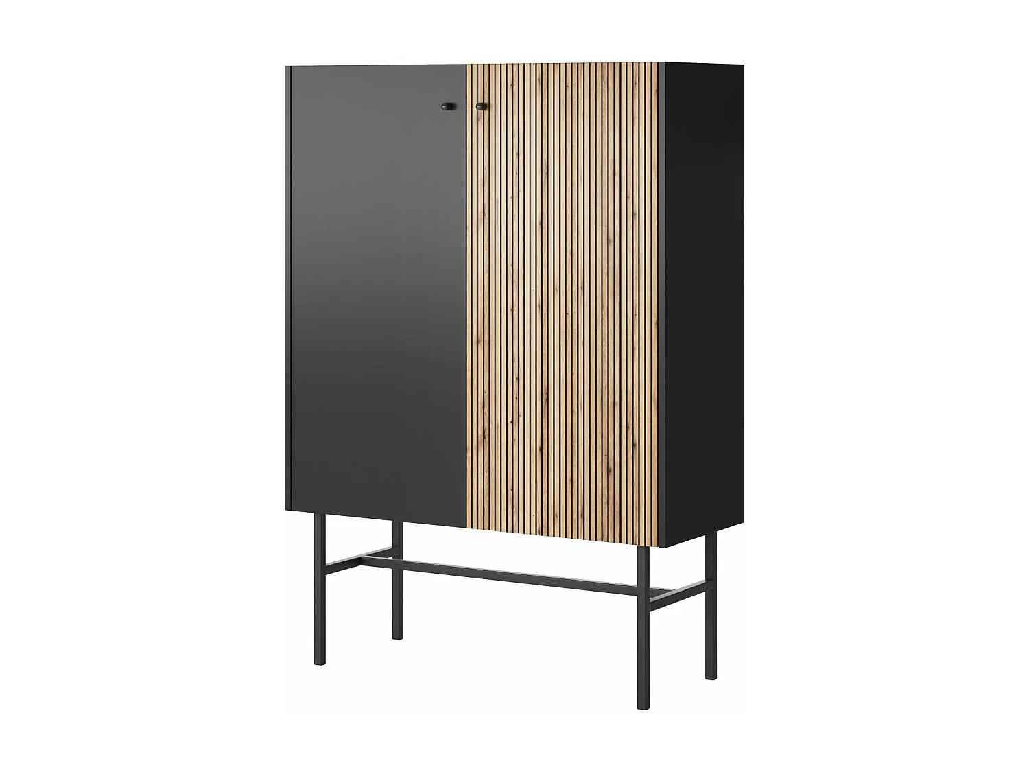 Hoge dressoir met 2 deuren - 93 cm - zwart / licht eiken effect - DIVENOS