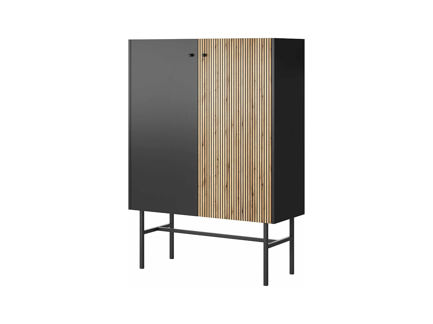 Buffet haut 2 portes - 93 cm - noir / aspect chêne clair - DIVENOS