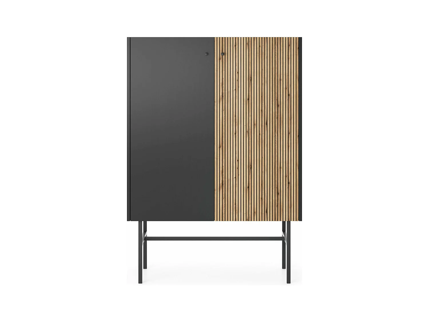 Buffet haut 2 portes - 93 cm - noir / aspect chêne clair - DIVENOS