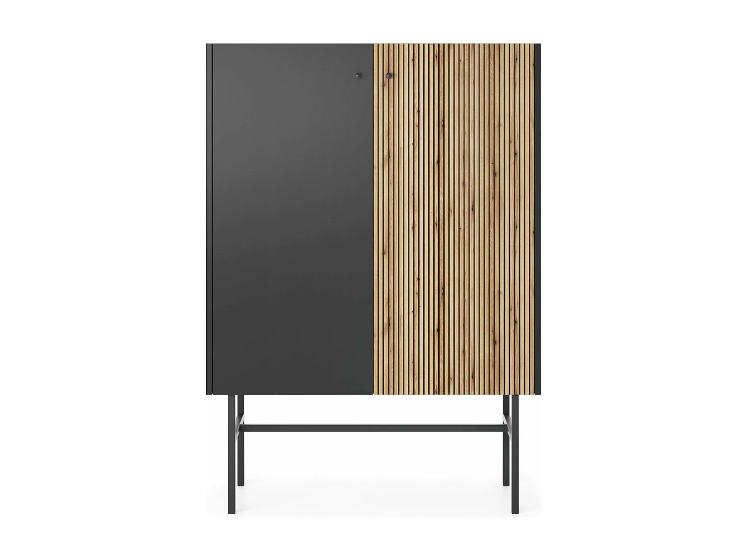 Buffet haut 2 portes - 93 cm - noir / aspect chêne clair - DIVENOS