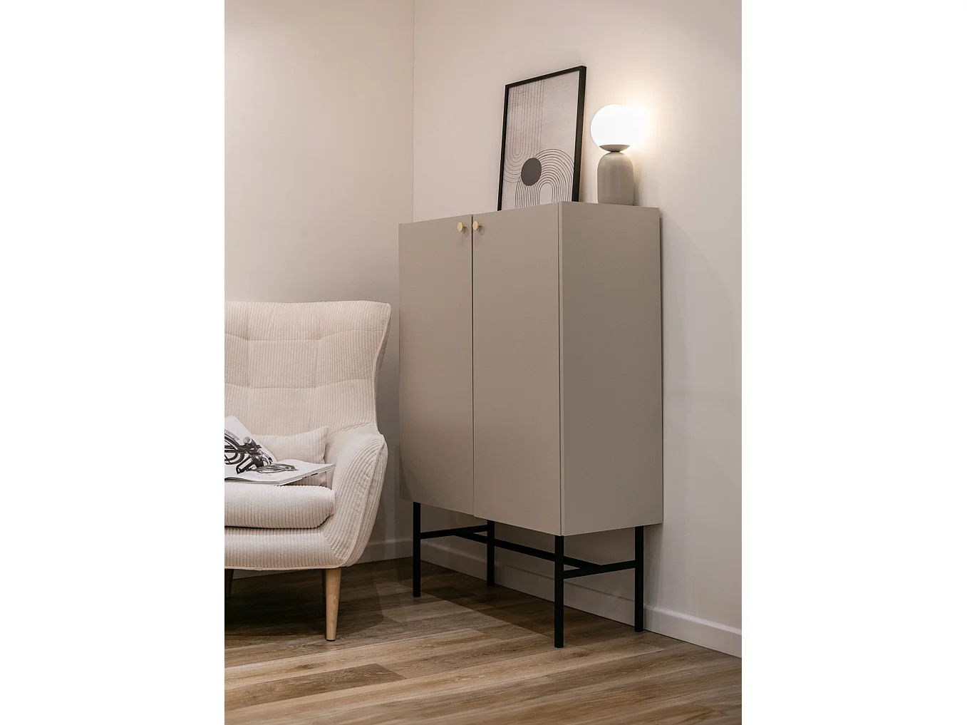 Hoge dressoir met 2 deuren - 93 cm - greige - DIVENOS