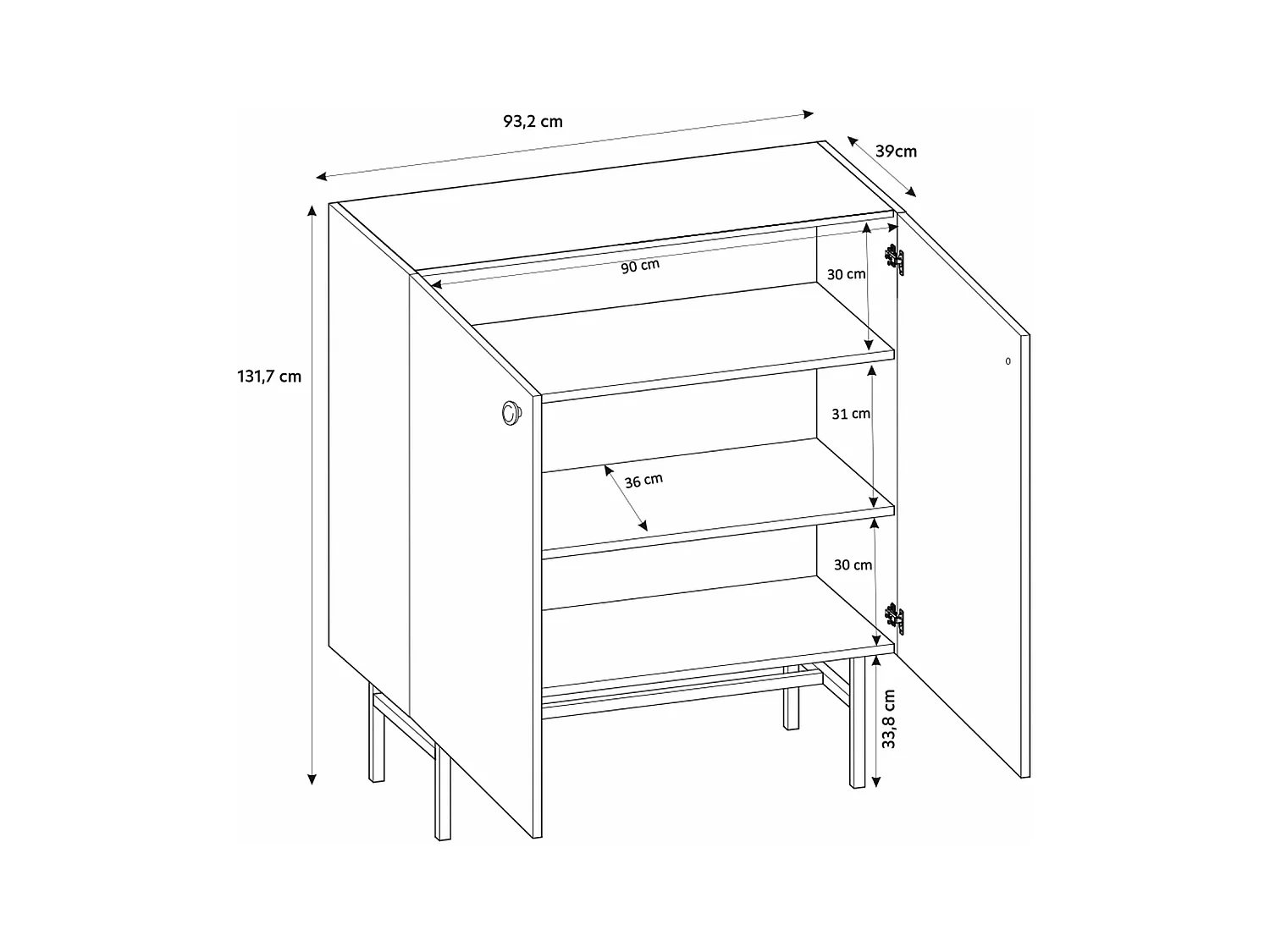 Buffet haut 2 portes - 93 cm - grège - DIVENOS