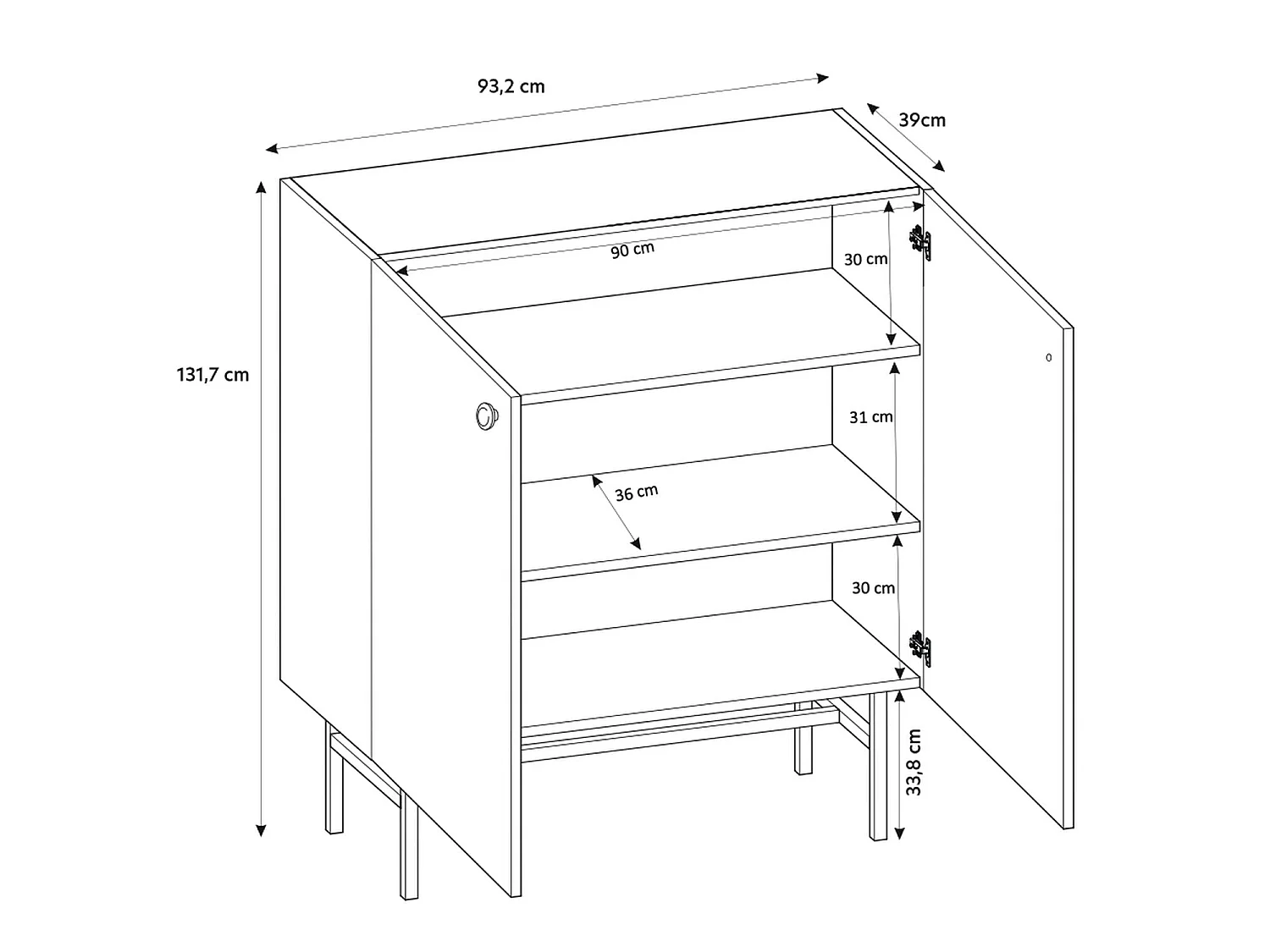 Buffet haut 2 portes - 93 cm - grège - DIVENOS