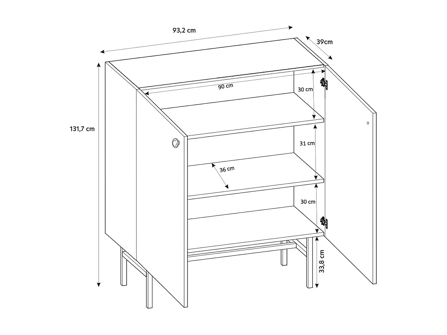 Hoge dressoir met 2 deuren - 93 cm - zwart - DIVENOS