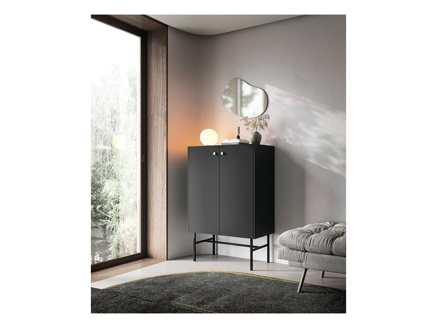 Buffet haut 2 portes - 93 cm - noir - DIVENOS