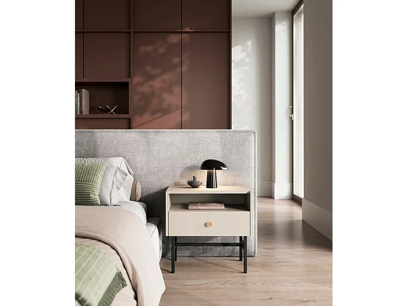 Table de chevet - avec tiroir - grège - DIVENOS