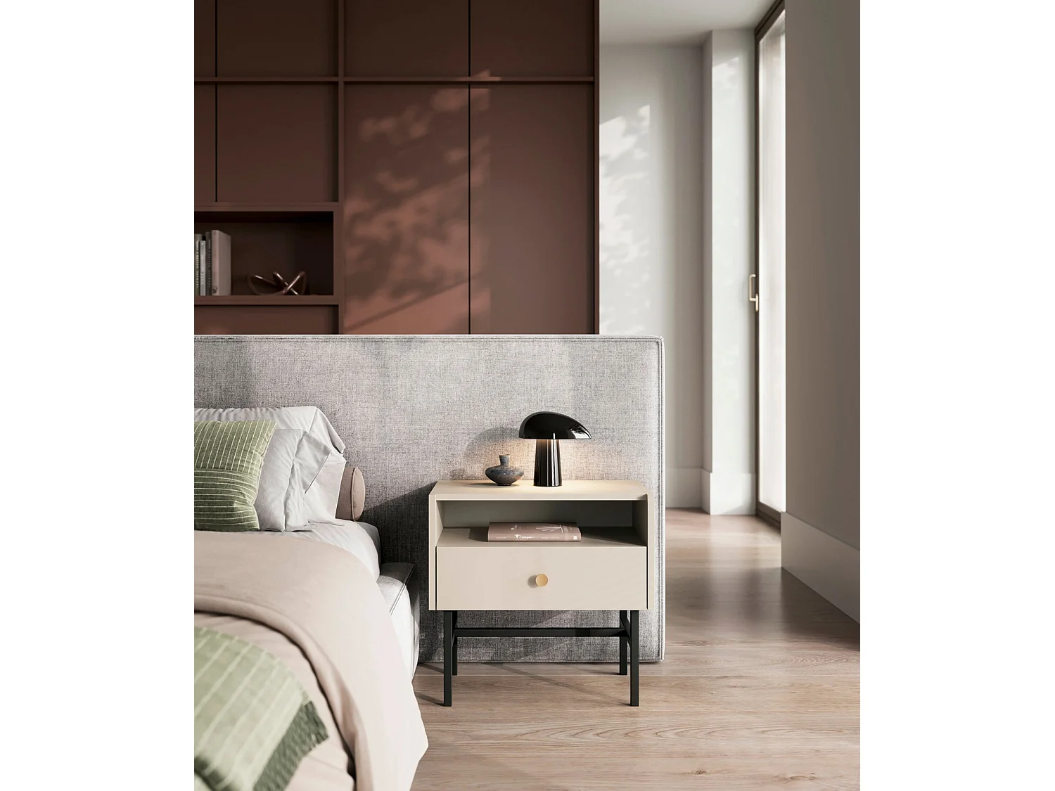 Nachttisch mit Schublade - Greige - 54 cm - DIVENOS