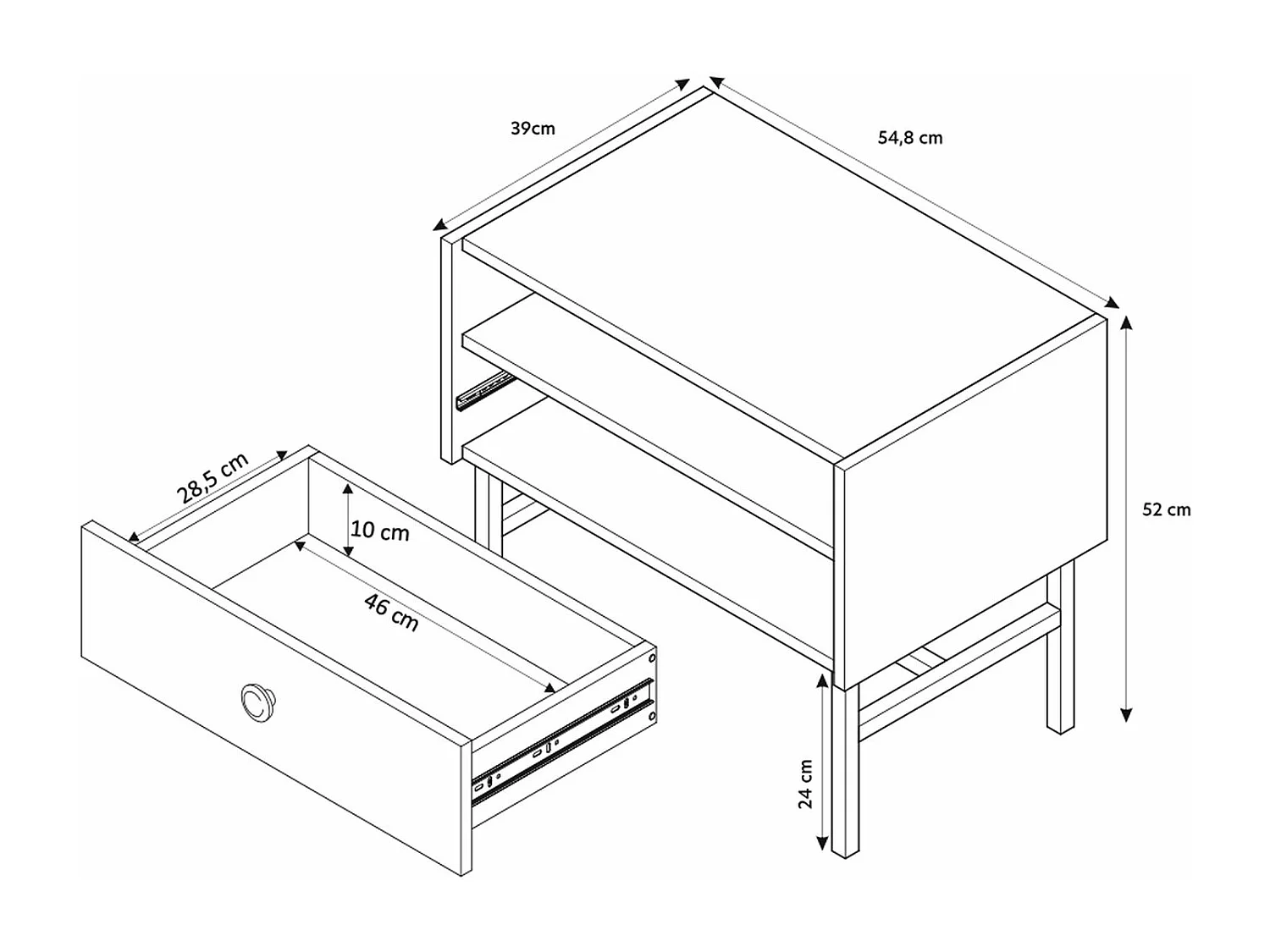 Nachttisch mit Schublade - Greige - 54 cm - DIVENOS