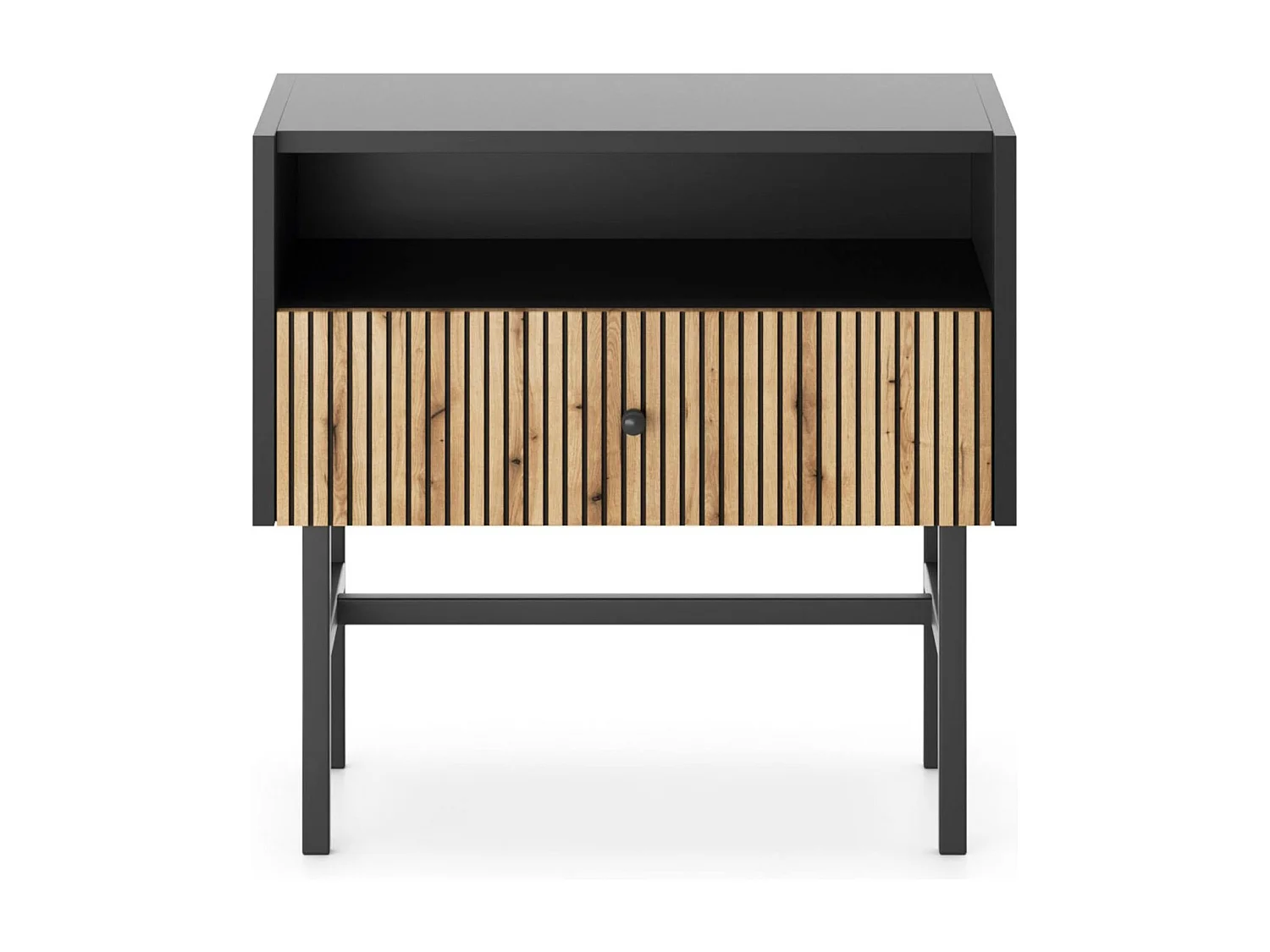 Nachttisch mit Schublade - Schwarz / Holzoptik Eiche - 54 cm - DIVENOS