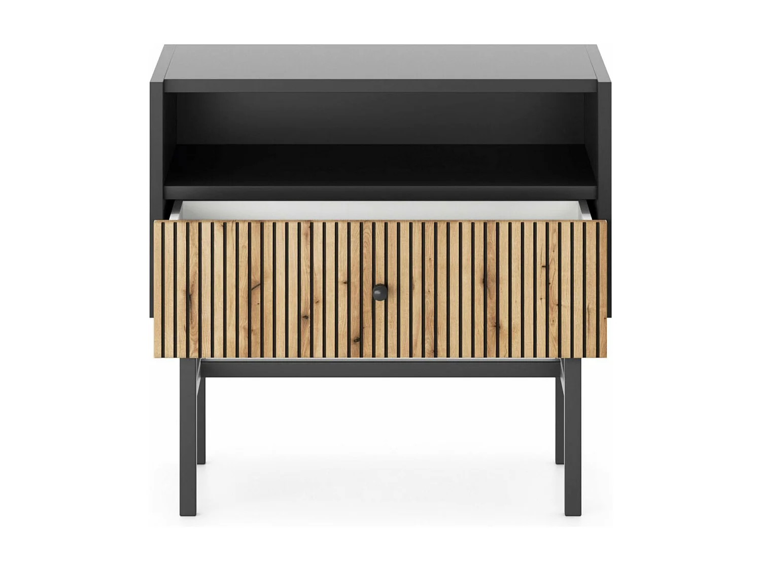 Nachttisch mit Schublade - Schwarz / Holzoptik Eiche - 54 cm - DIVENOS