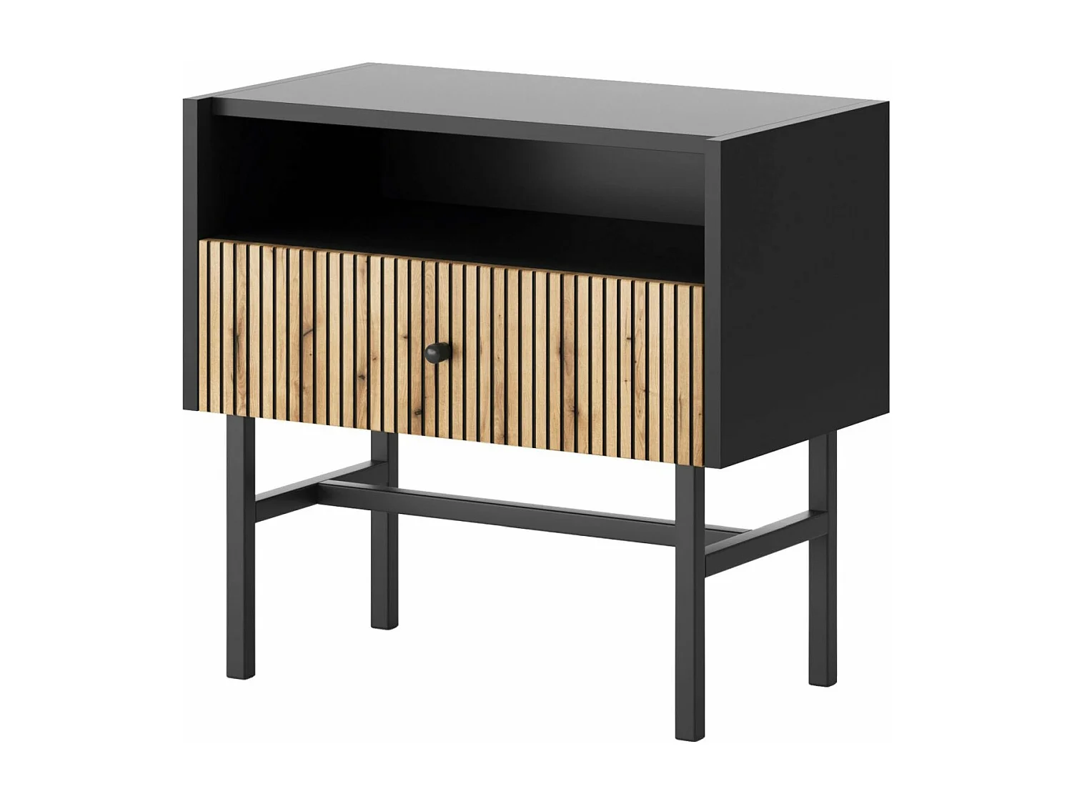 Nachttisch mit Schublade - Schwarz / Holzoptik Eiche - 54 cm - DIVENOS