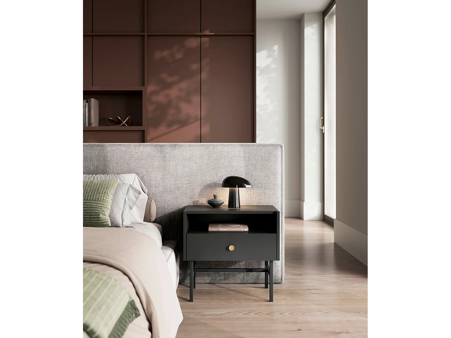 Comodino - 54 cm - con cassetto - nero - DIVENOS