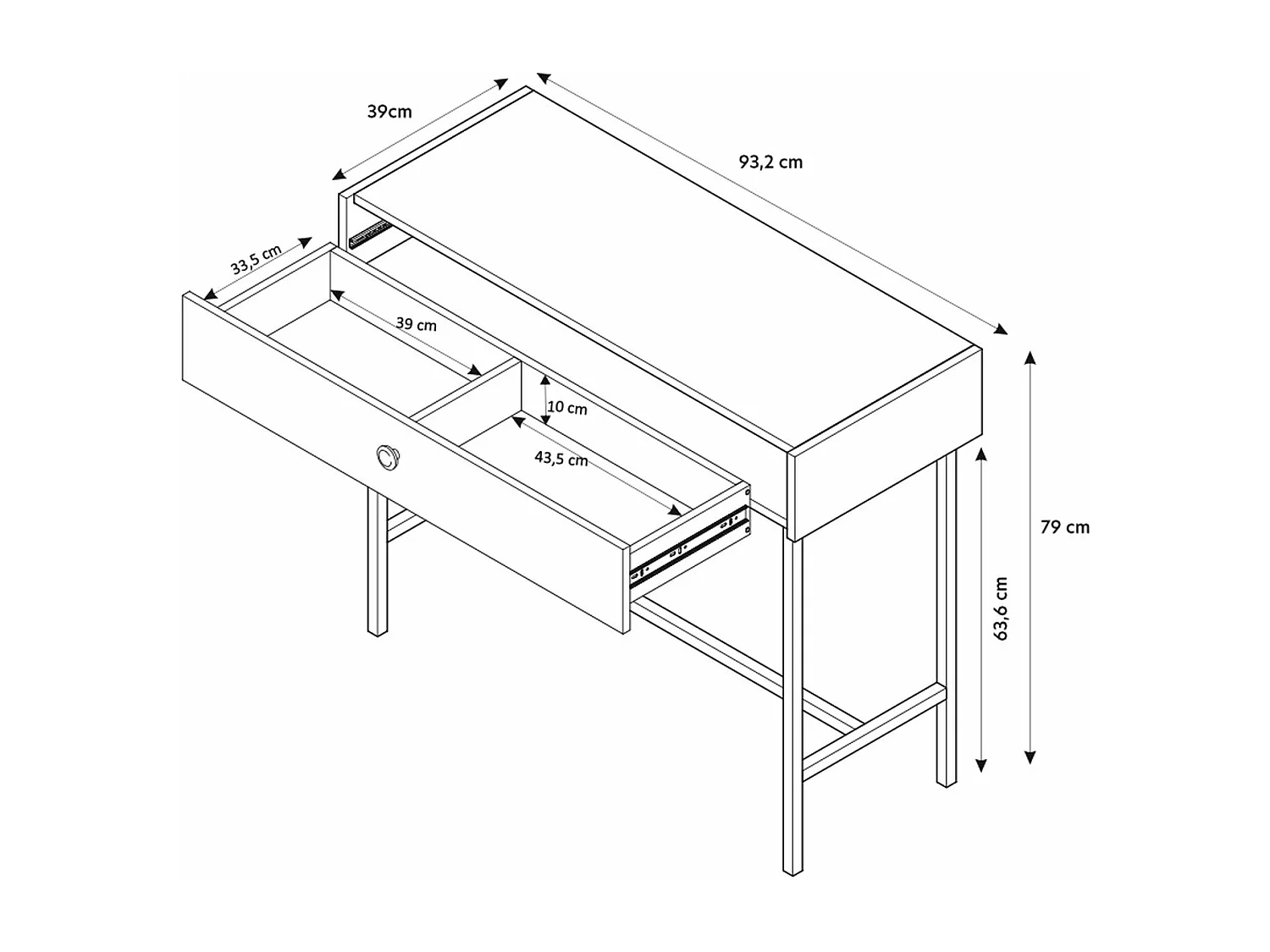 Schminktisch mit Schublade - Schwarz - 93 cm - DIVENOS