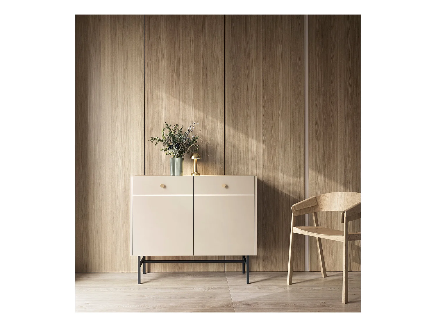 Buffet 2 portes - 2 tiroirs - 104 cm - grège - DIVENOS