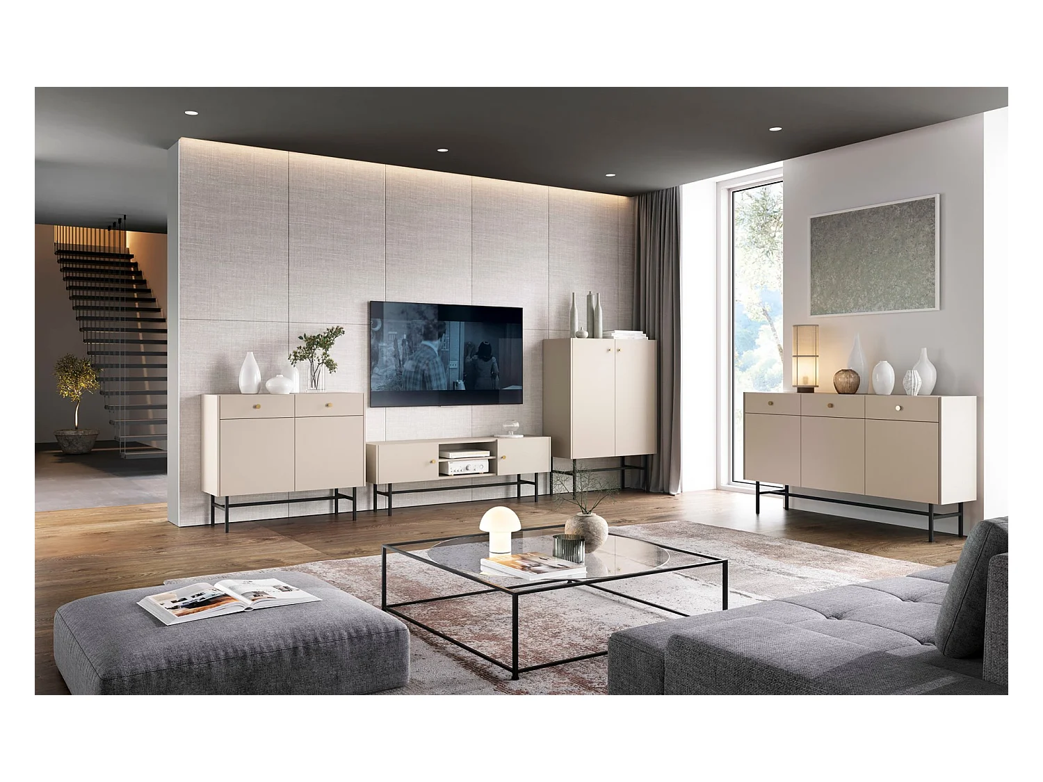 Buffet 2 portes - 2 tiroirs - 104 cm - grège - DIVENOS