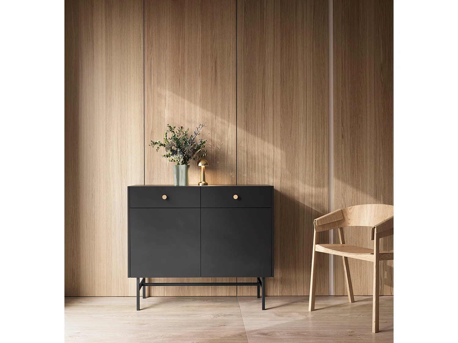 Buffet 2 portes - 2 tiroirs - 104 cm - noir - DIVENOS